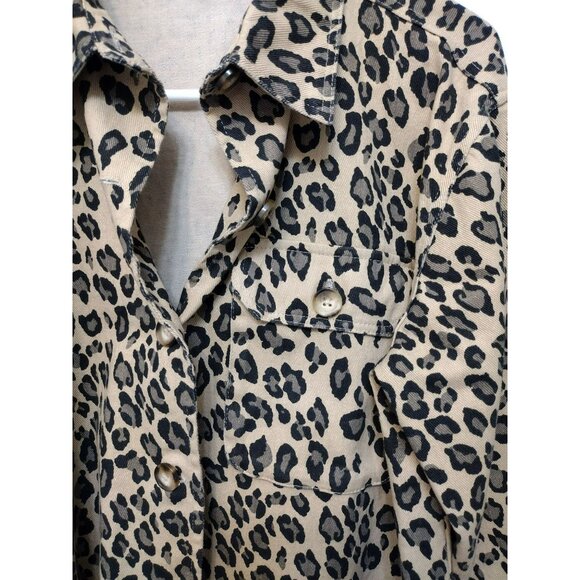 EE:Some Leopard Print Cropped Raw Edge Denim Jacket, size Small, Animal Shacket - Picture 4 of 10